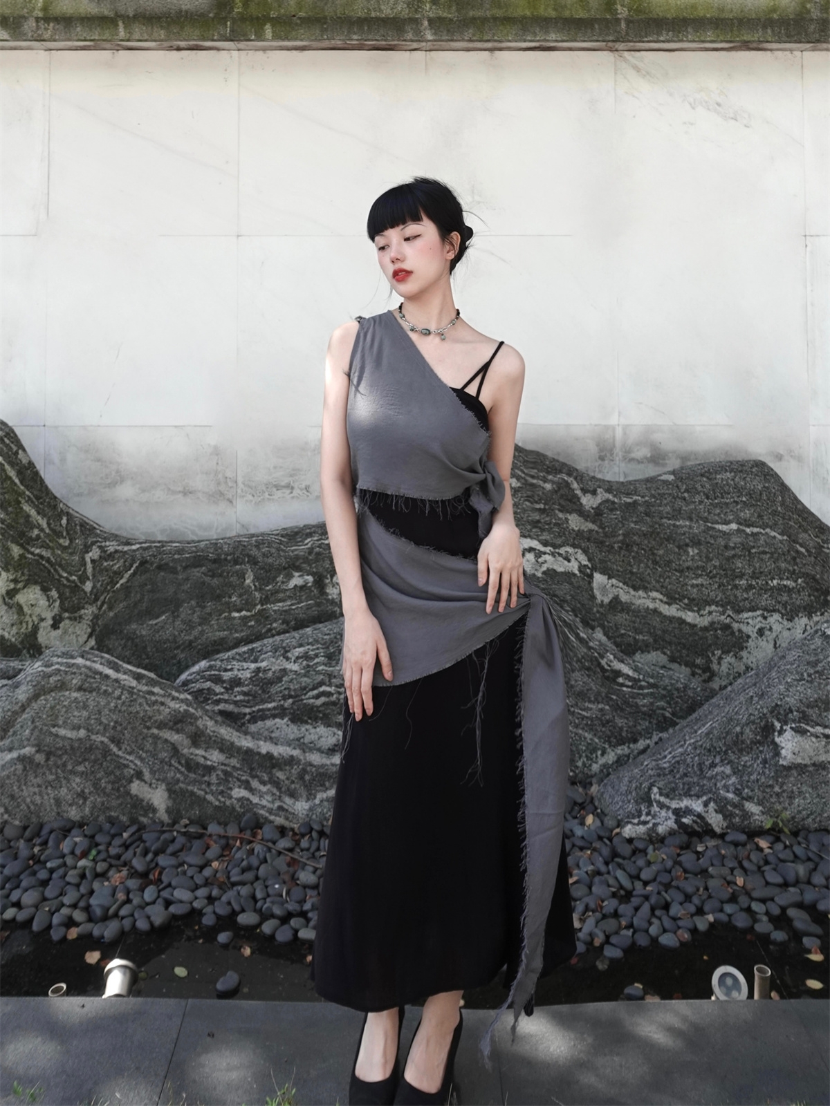 Linen Dress Wrap - Chill Grey Cotton Linen Black Dress