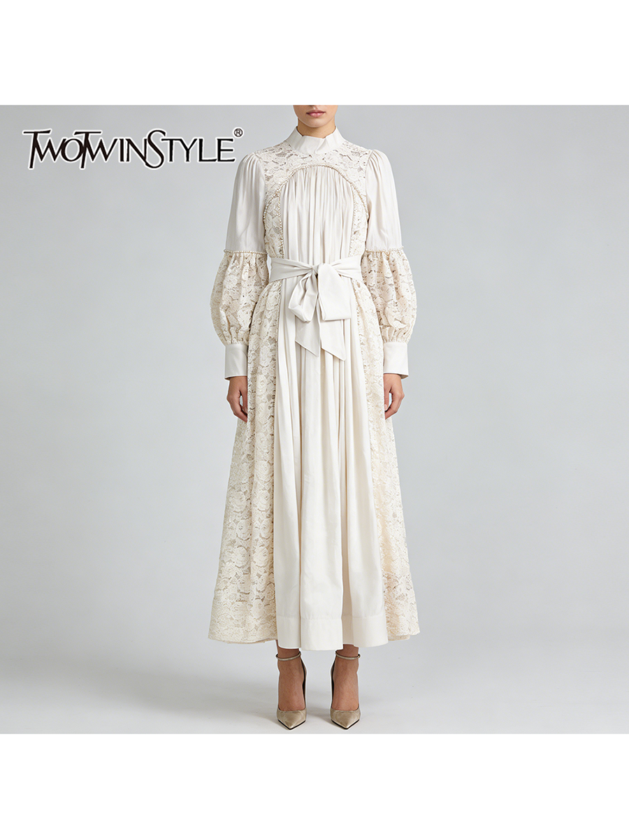Linen Dress Wrap - TWOTWINSTYLE Solid Patchwork Lace Dresses for