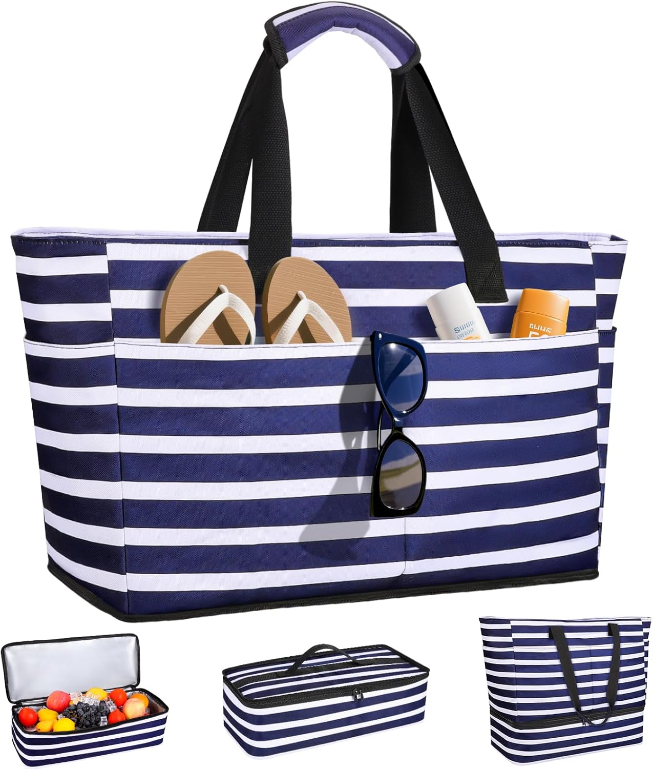 Tote Bag Beach - Beach Bag with Cooler, 49L Waterproof