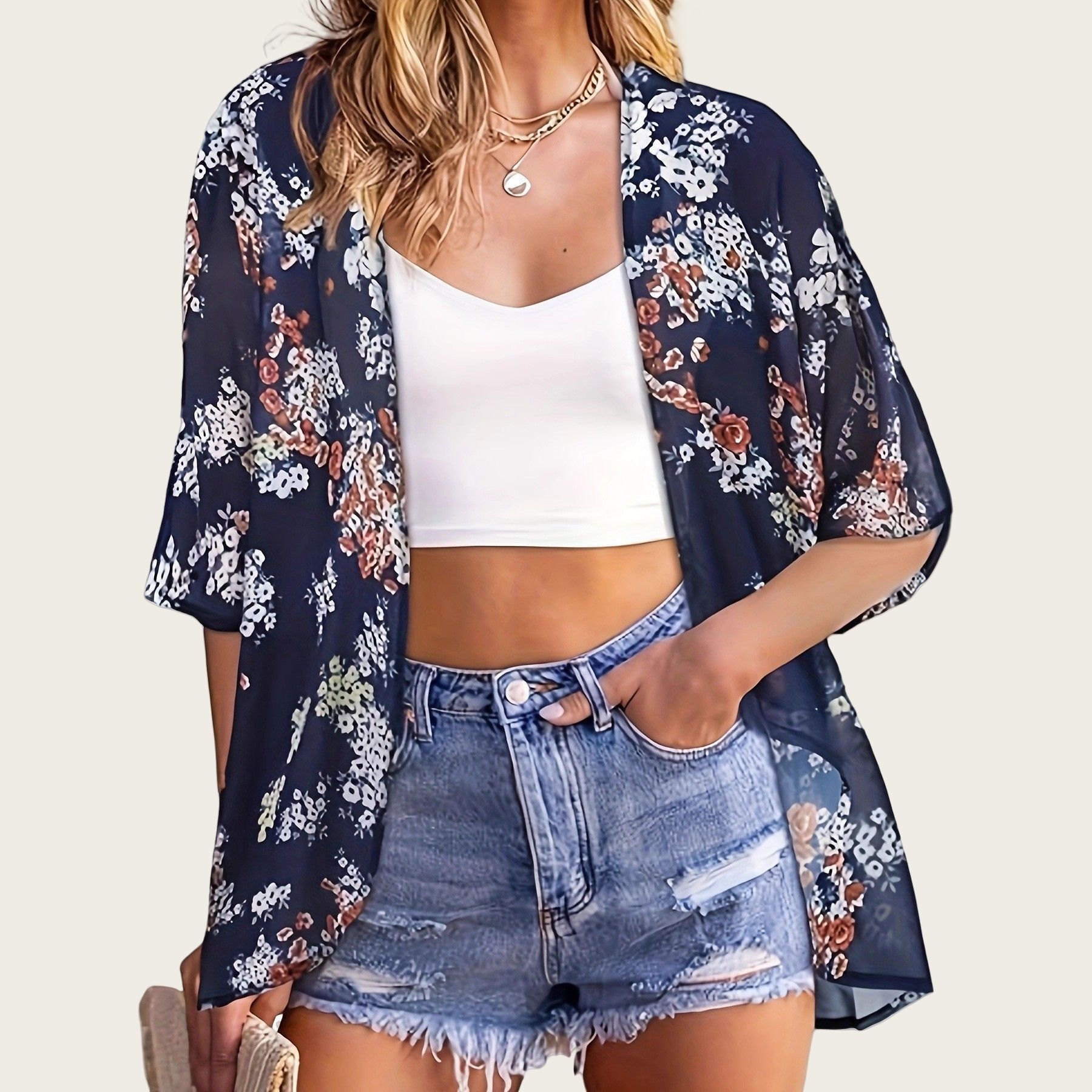 Swimsuit Woman 2025 Kimono Car - Kimono Sheer Floral avis et prix