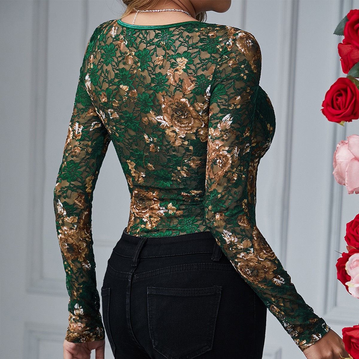 Sexy Lace Bodysuit Women Squar - Romper Floral Print avis et prix