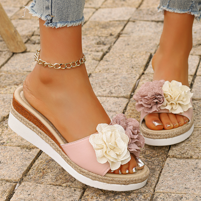 Women's Pink Flower Decor Plat - Wedge Espadrille Women avis et prix