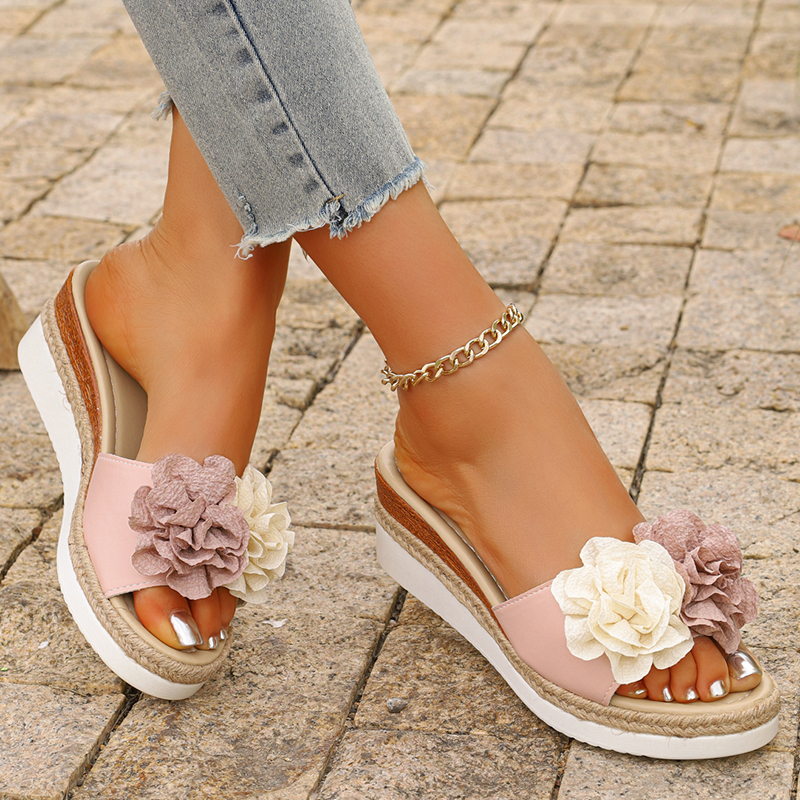 Women's Pink Flower Decor Plat - Wedge Espadrille Women avis et prix