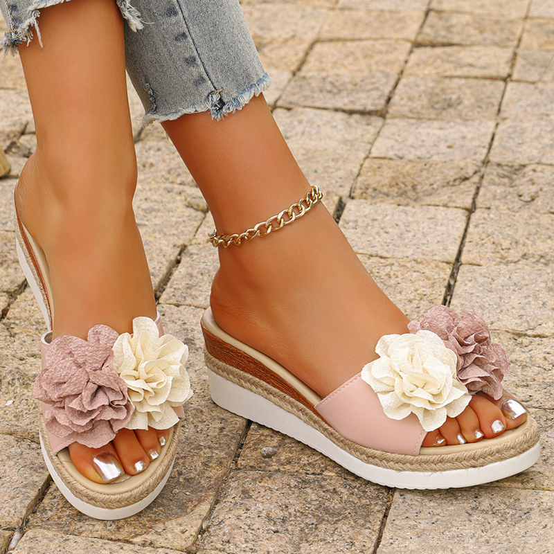 Women's Pink Flower Decor Plat - Wedge Espadrille Women avis et prix