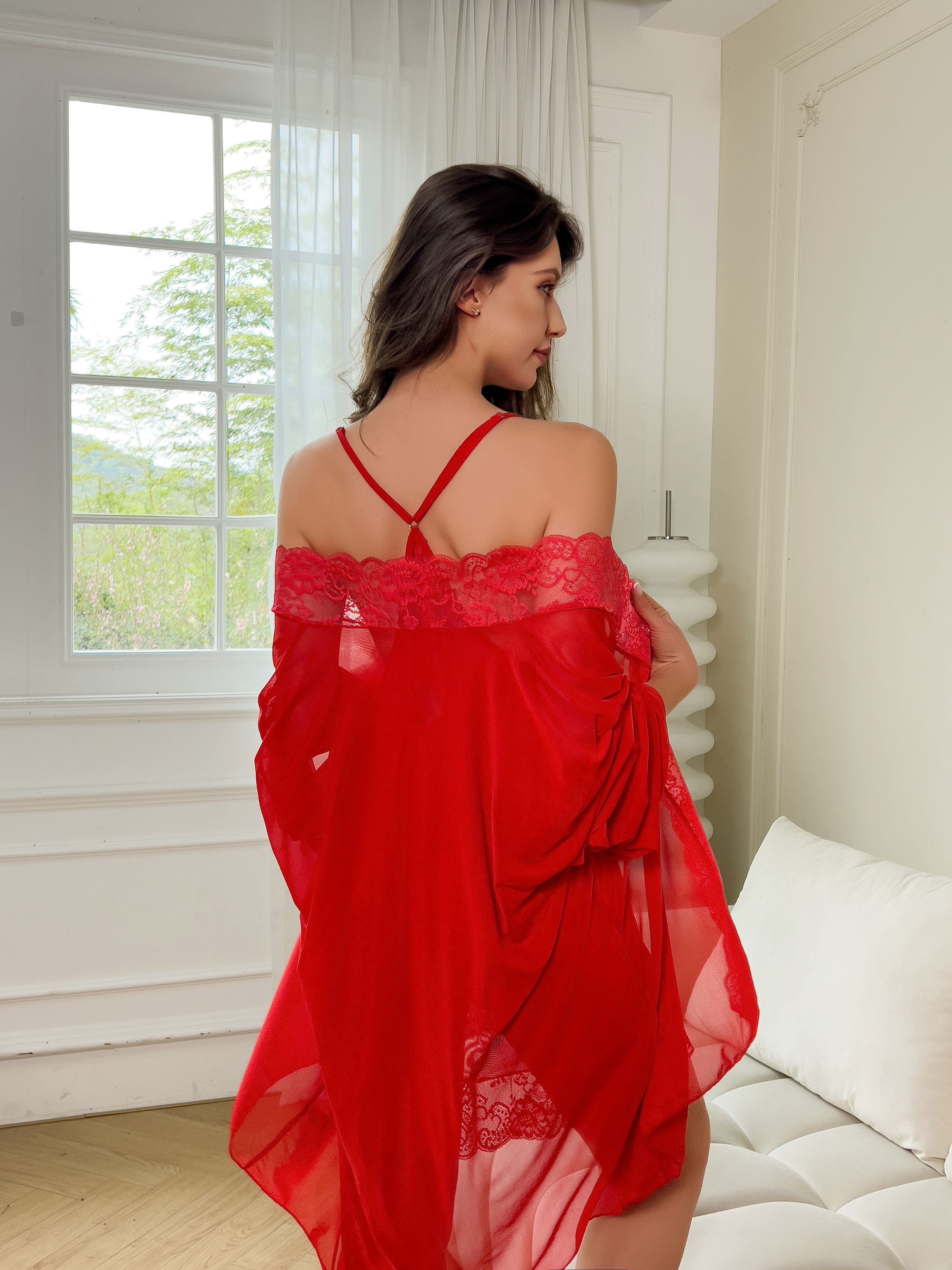 Plus Size Women Sexy Red Sheer - Kimono Sheer Floral avis et prix