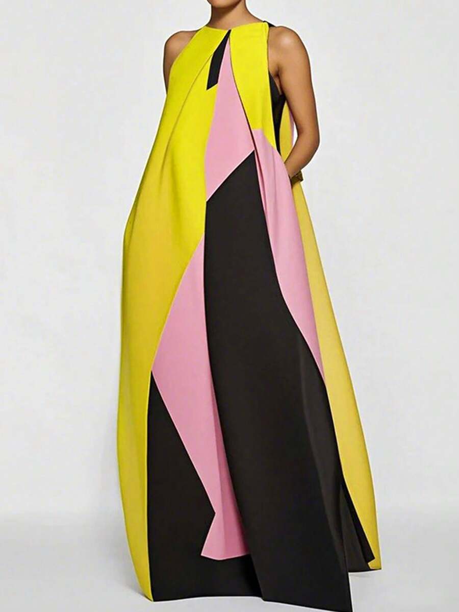 Women Color Block Maxi Dress H - Maxi Dress Halter avis et prix
