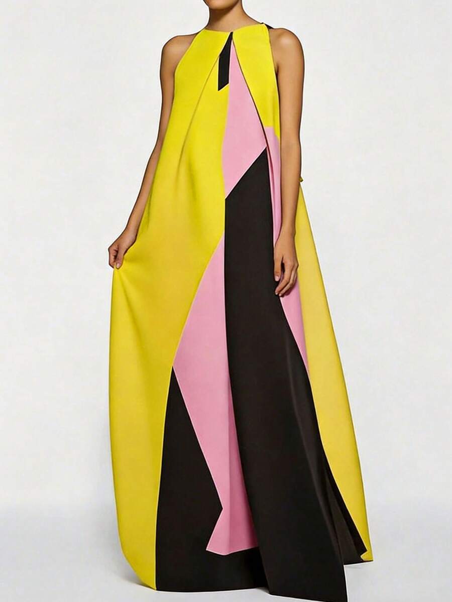 Women Color Block Maxi Dress H - Maxi Dress Halter avis et prix