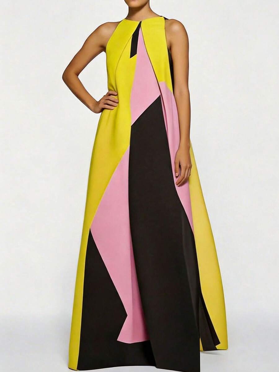 Women Color Block Maxi Dress H - Maxi Dress Halter avis et prix