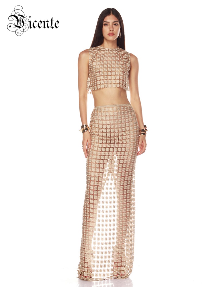 VC Stylish Beige Sleeveless Cr - Crop Top Crochet avis et prix