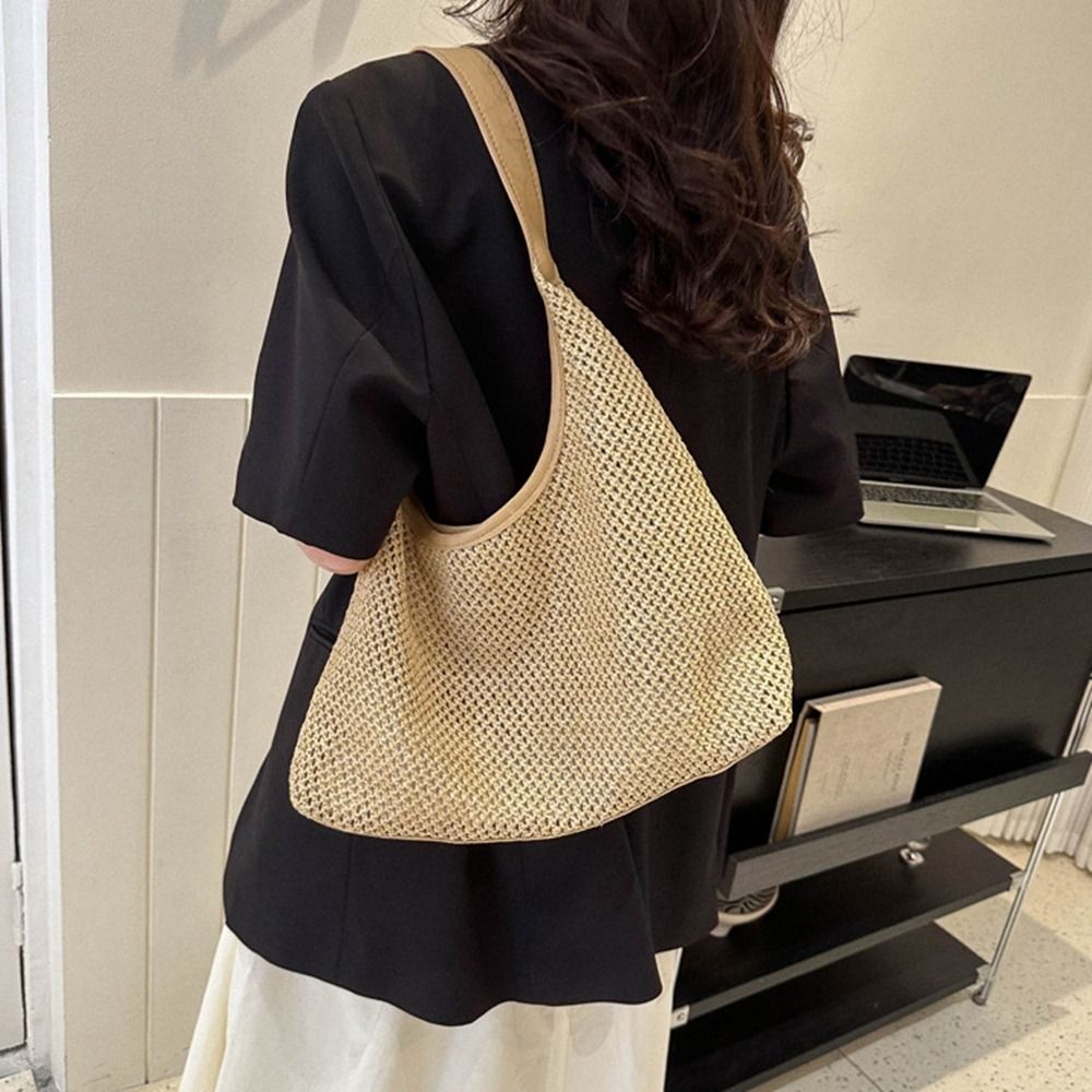 Simple Solid Color Weave Straw - Tote Bag Beach avis et prix