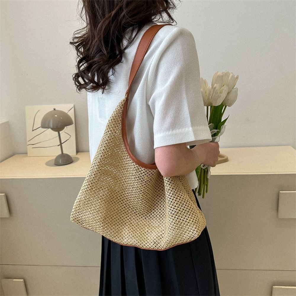 Simple Solid Color Weave Straw - Tote Bag Beach avis et prix