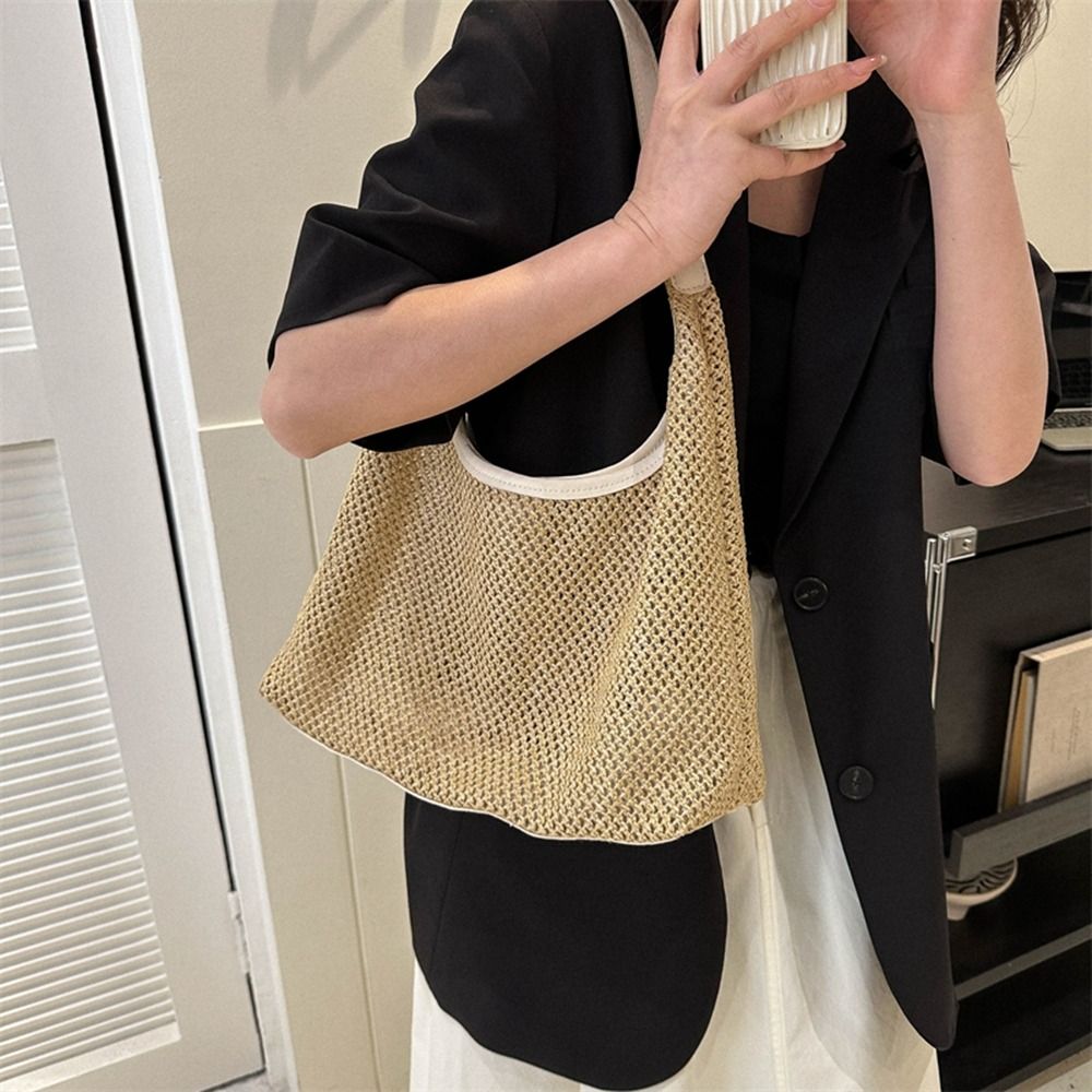 Simple Solid Color Weave Straw - Tote Bag Beach avis et prix