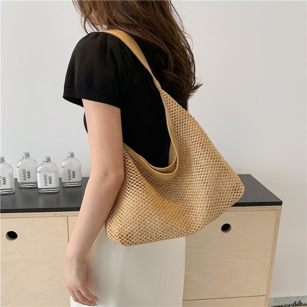 Simple Solid Color Weave Straw - Tote Bag Beach avis et prix