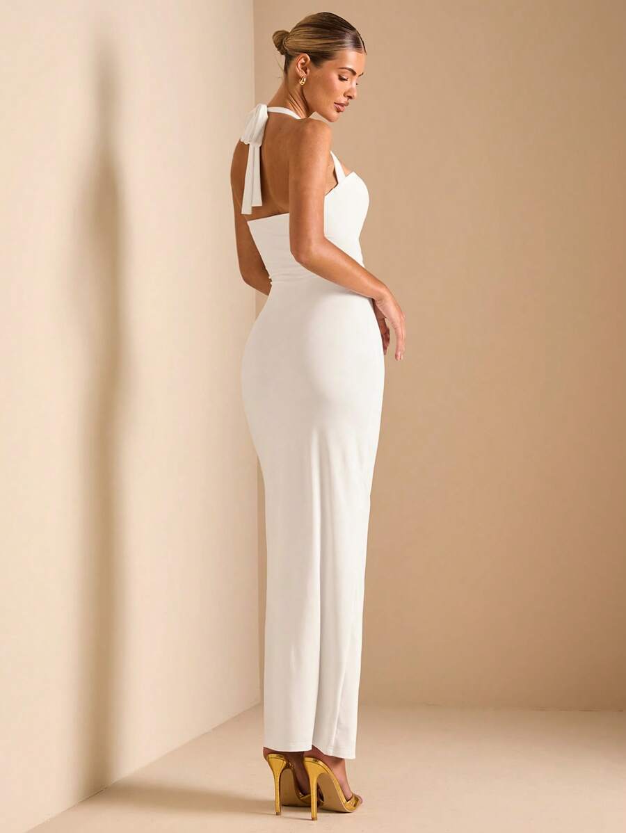 White Cut Out Halter Neck Fitt - Maxi Dress Halter avis et prix