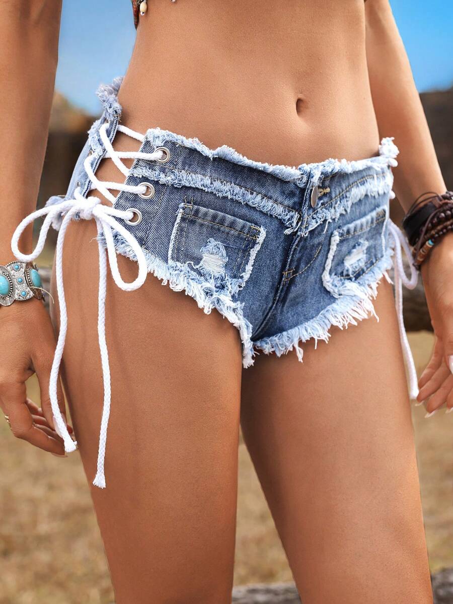 Women Low Waist Frayed Criss-C - Shorts Denim Frayed avis et prix