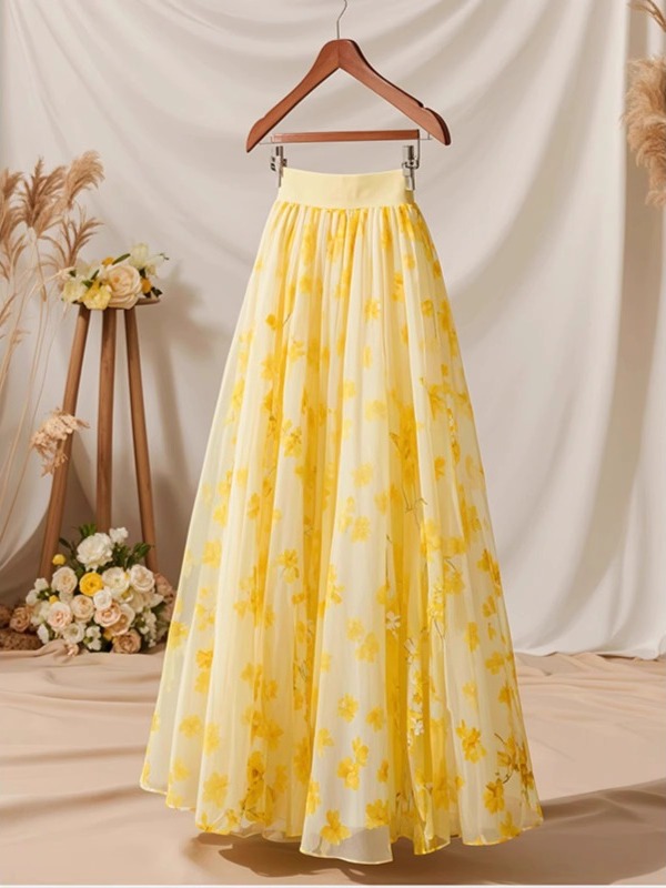Summer 2026 High Waist Yellow  - Midi Skirt Floral avis et prix