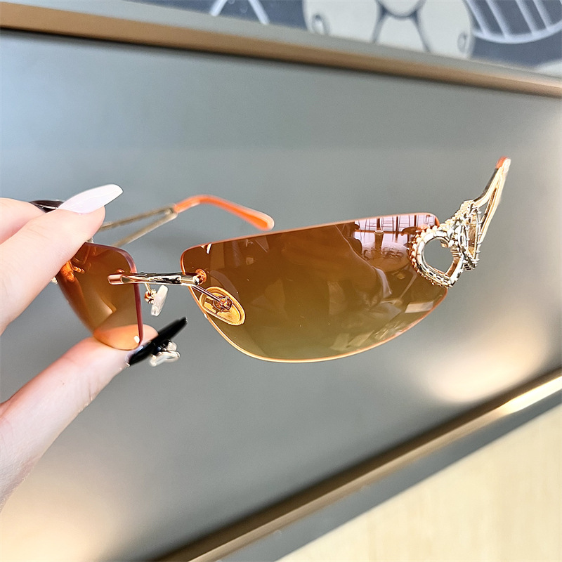 New Oval Cat Eye Frameless Mer - Sunglasses Cat Eye avis et prix