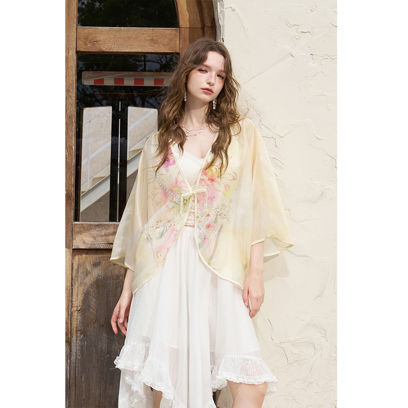 ELFSACK New Chinese Frog Butto - Kimono Sheer Floral avis et prix