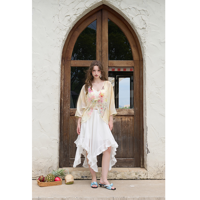 ELFSACK New Chinese Frog Butto - Kimono Sheer Floral avis et prix