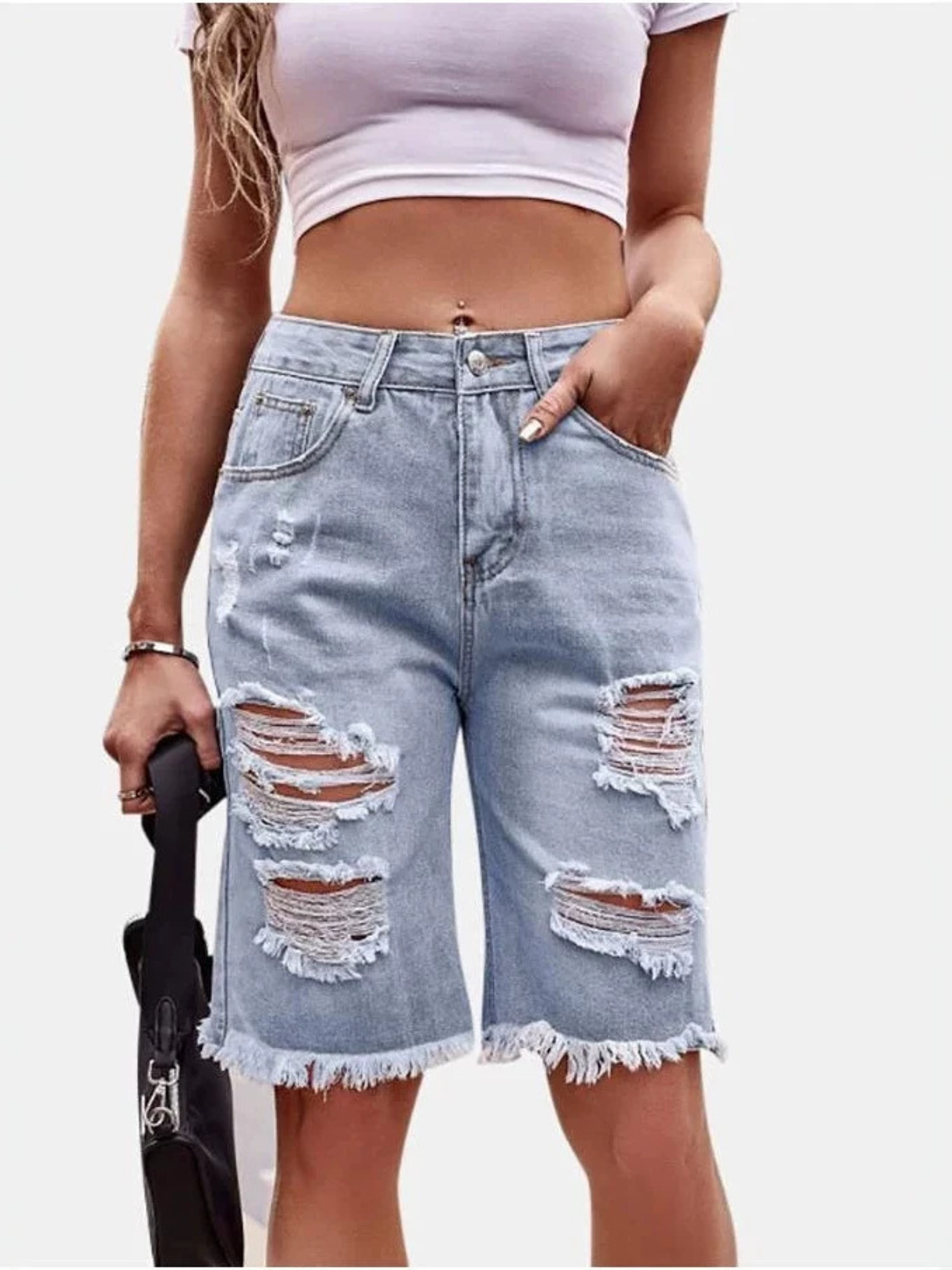 Women's High Waist Ripped Cott - Shorts Denim Frayed avis et prix