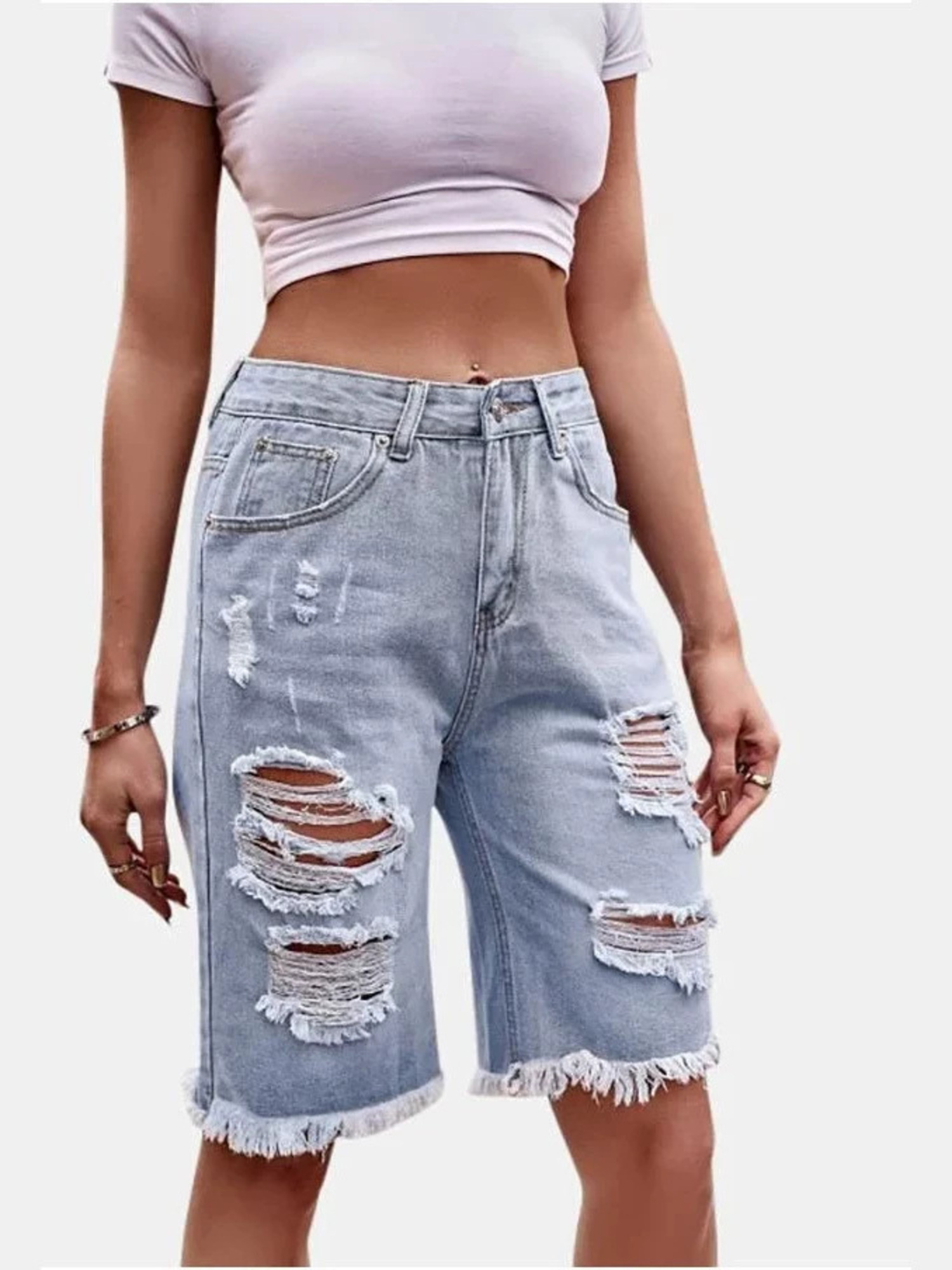 Women's High Waist Ripped Cott - Shorts Denim Frayed avis et prix
