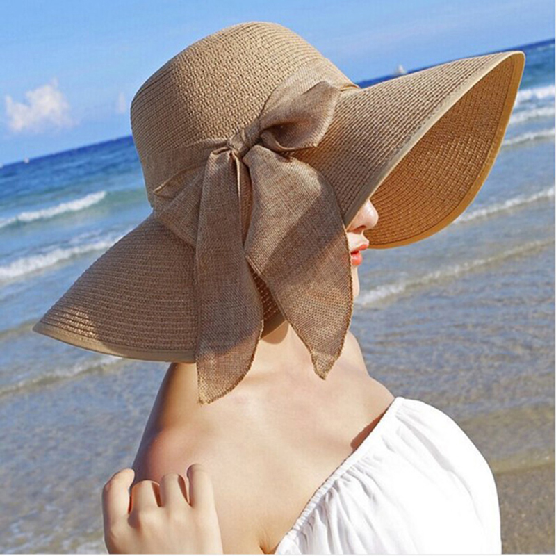 Summer Women Straw Hat Bowknot - Hat Floppy Wide avis et prix