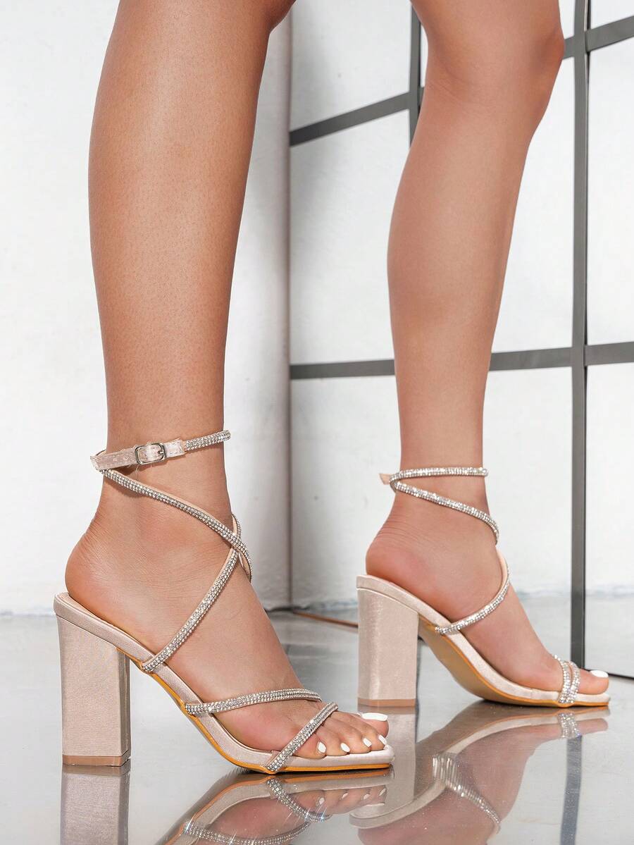 Womens Rhinestone Strappy Squa - Sandal Strappy Heeled avis et prix