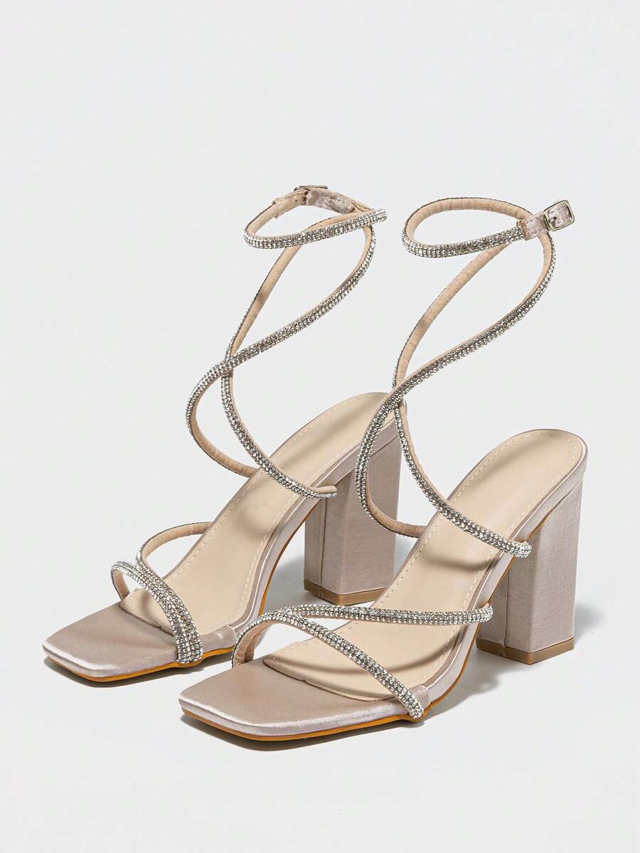 Womens Rhinestone Strappy Squa - Sandal Strappy Heeled avis et prix