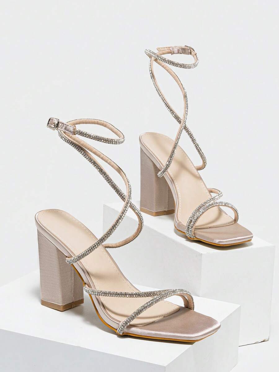 Womens Rhinestone Strappy Squa - Sandal Strappy Heeled avis et prix