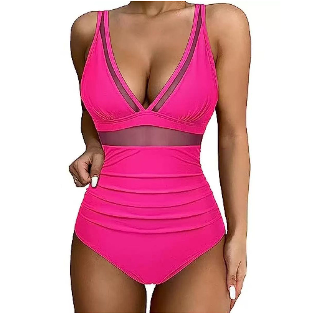 Women Deep V Mesh Cutout One P - Swimsuit Bikini Ruched avis et prix