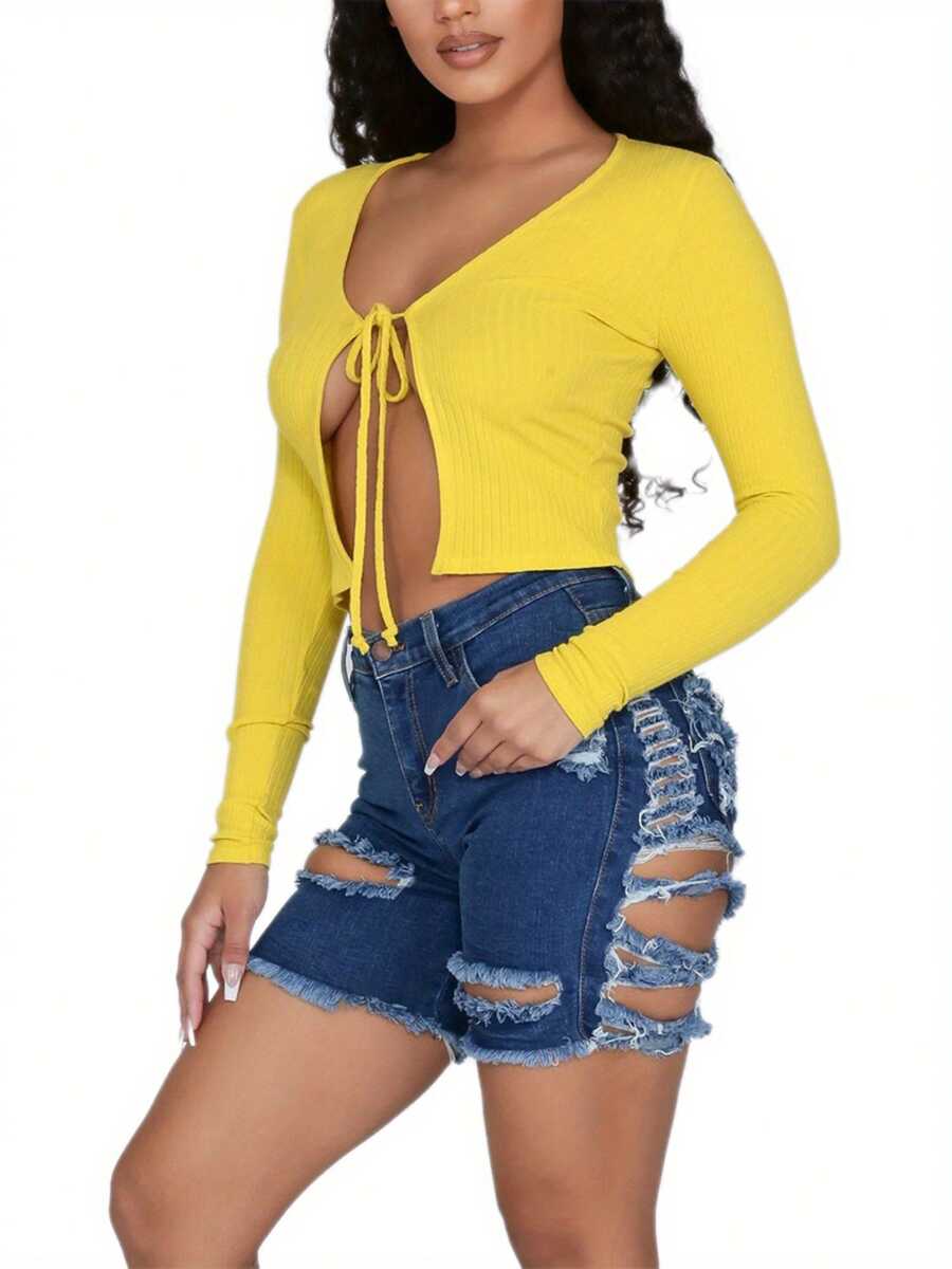Women High Waist Ripped Denim  - Shorts Denim Frayed avis et prix