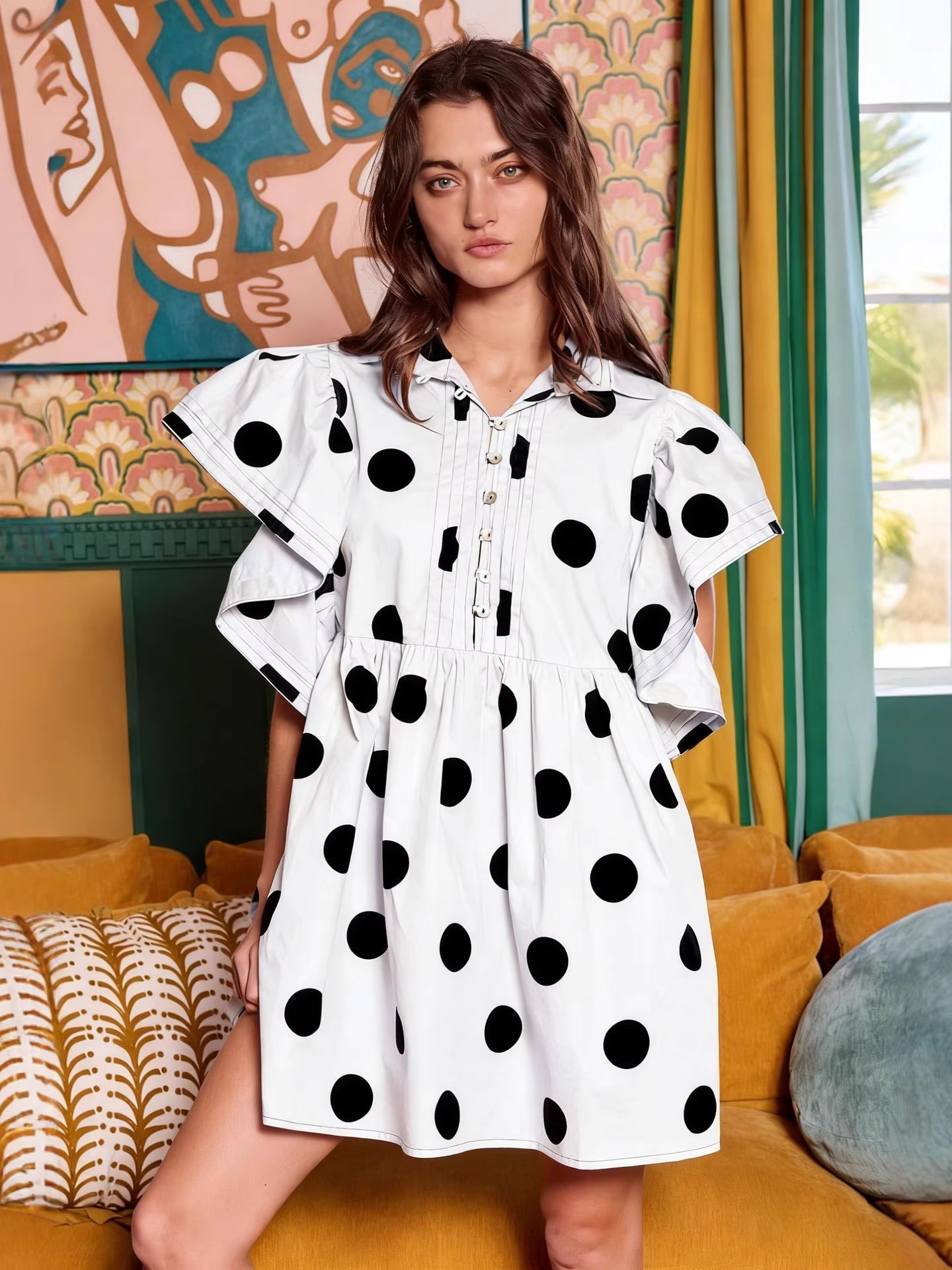 Spring Summer Polka Dot Print  - Blouse Off Shoulder avis et prix