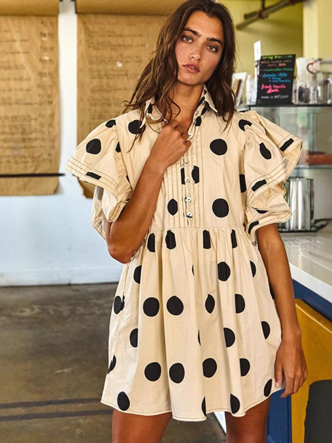 Spring Summer Polka Dot Print  - Blouse Off Shoulder avis et prix