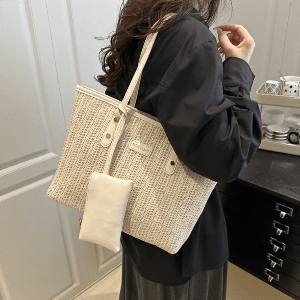 Casual Solid Color Weave Tote  - Tote Bag Beach avis et prix