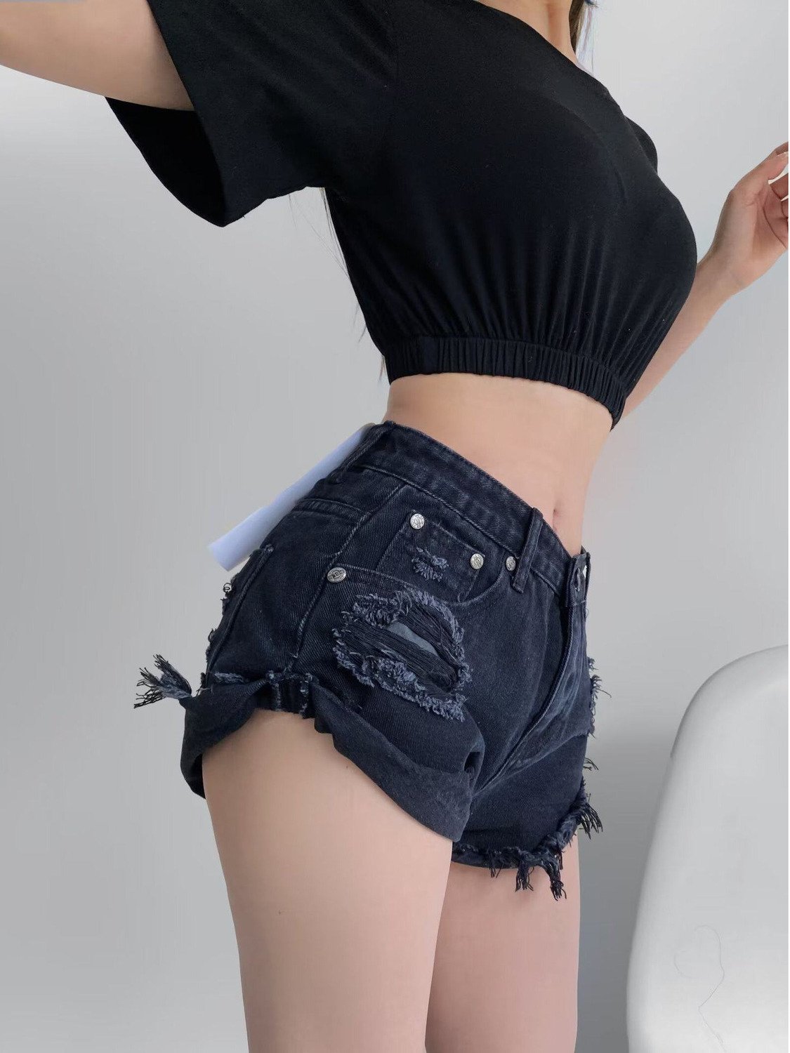 Women's Low Waist Distressed D - Shorts Denim Frayed avis et prix