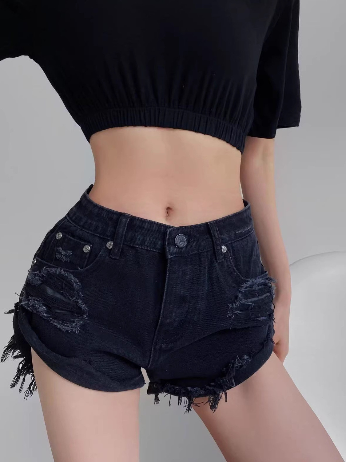 Women's Low Waist Distressed D - Shorts Denim Frayed avis et prix