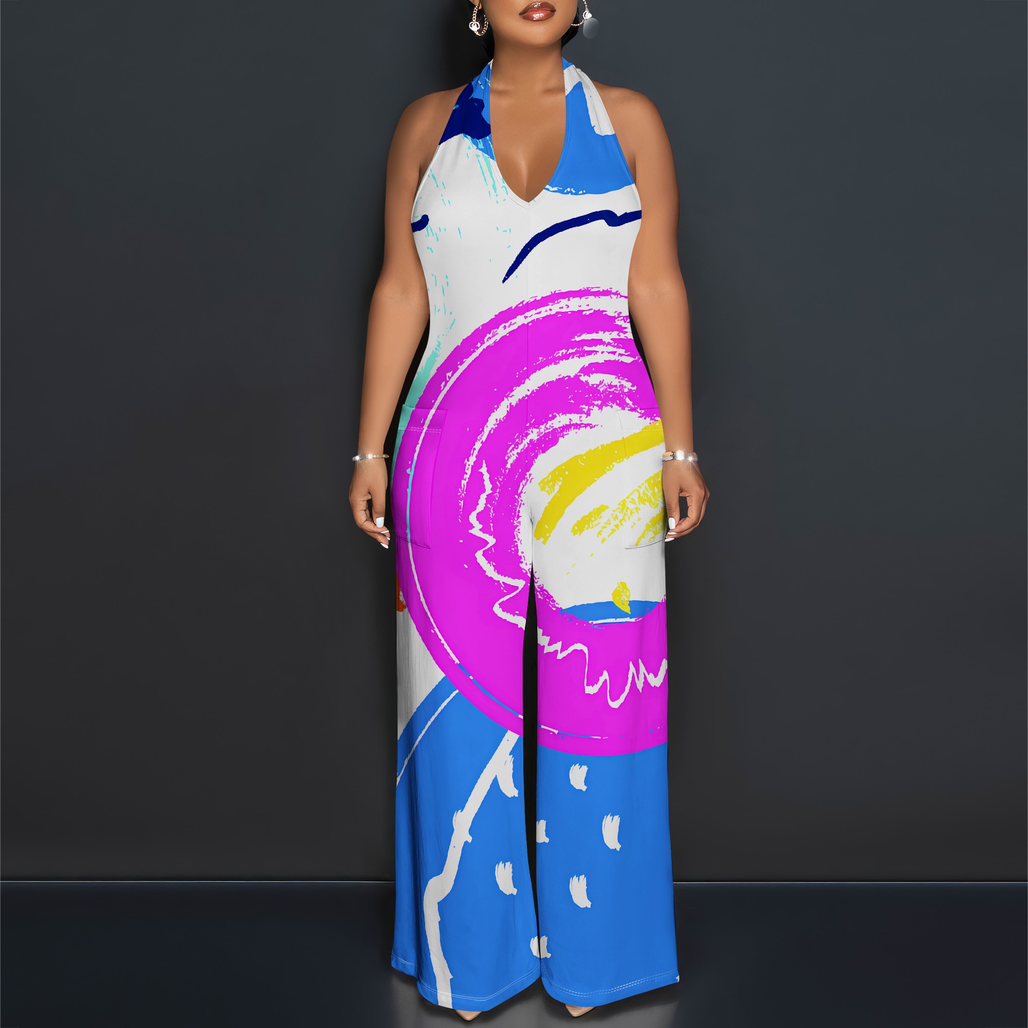 Bold Abstract Brushstroke Halt - Maxi Dress Halter avis et prix