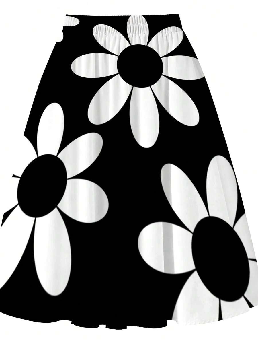 Oversized Womens Daisy Print M - Midi Skirt Floral avis et prix