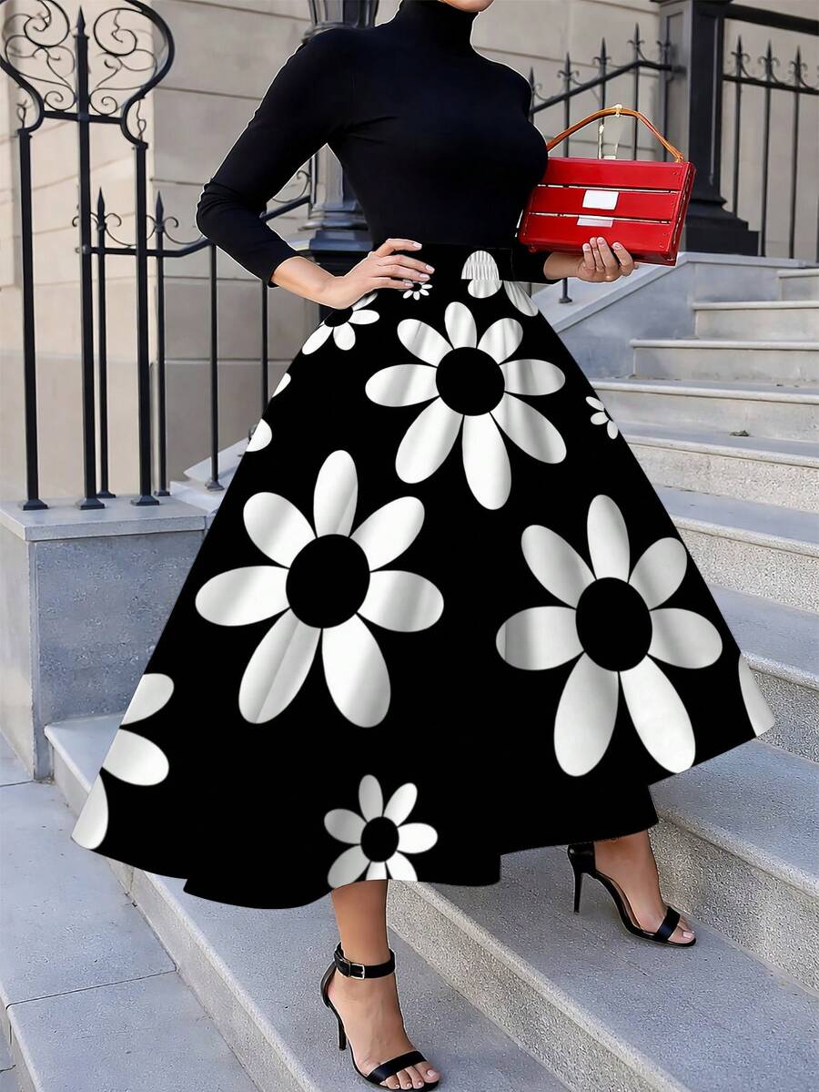 Oversized Womens Daisy Print M - Midi Skirt Floral avis et prix