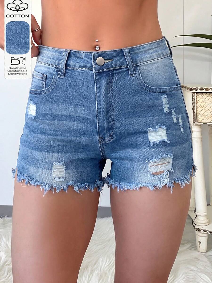 Womens Casual Distressed Denim - Shorts Denim Frayed avis et prix