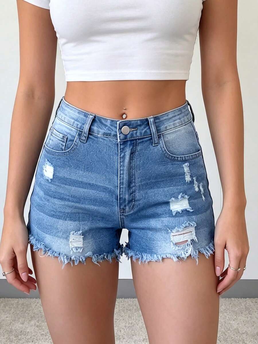 Womens Casual Distressed Denim - Shorts Denim Frayed avis et prix