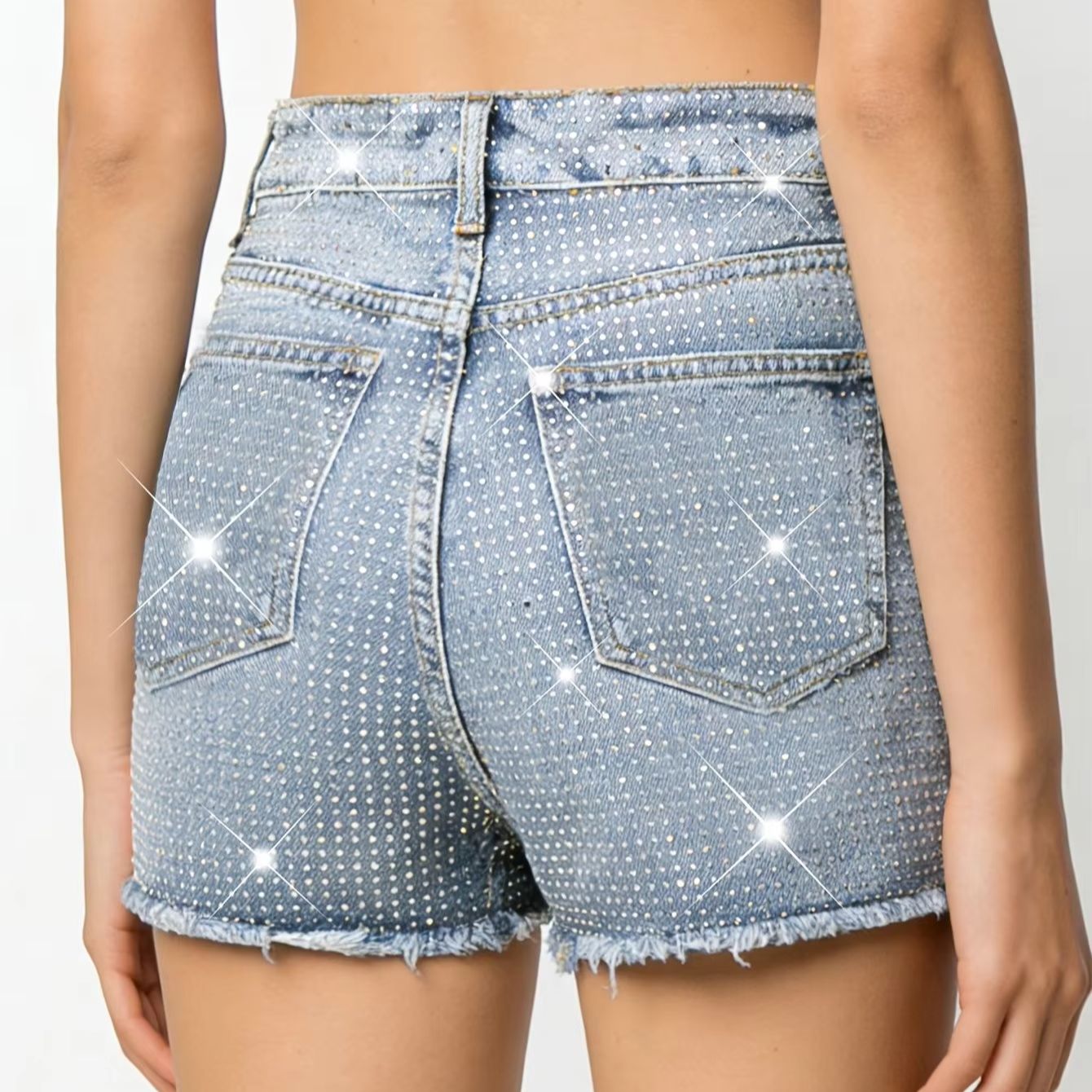 2026 New Full-Bejeweled Elasti - Shorts Denim Frayed avis et prix