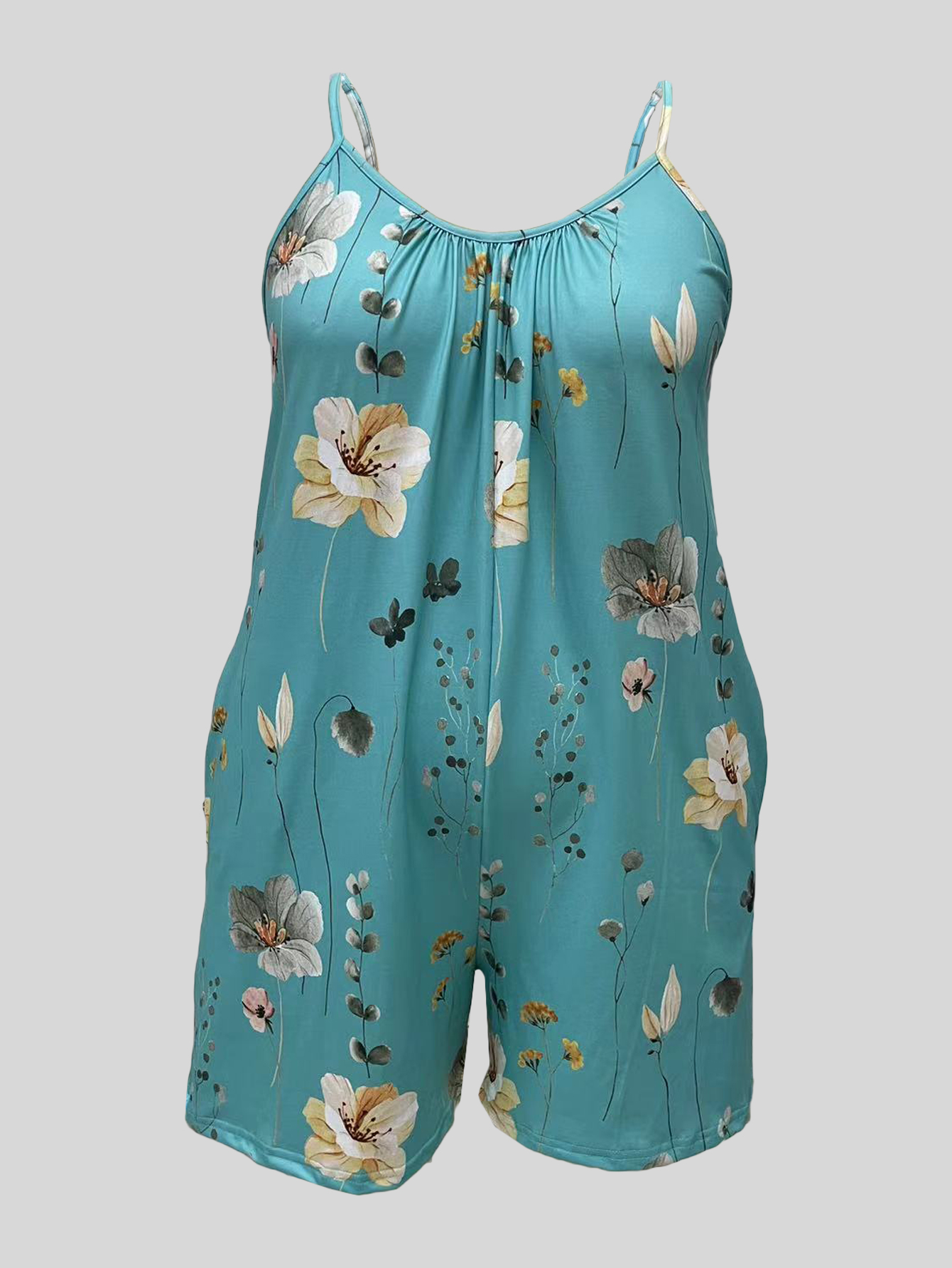 Plus Size Allover Print Cami R - Romper Floral Print avis et prix