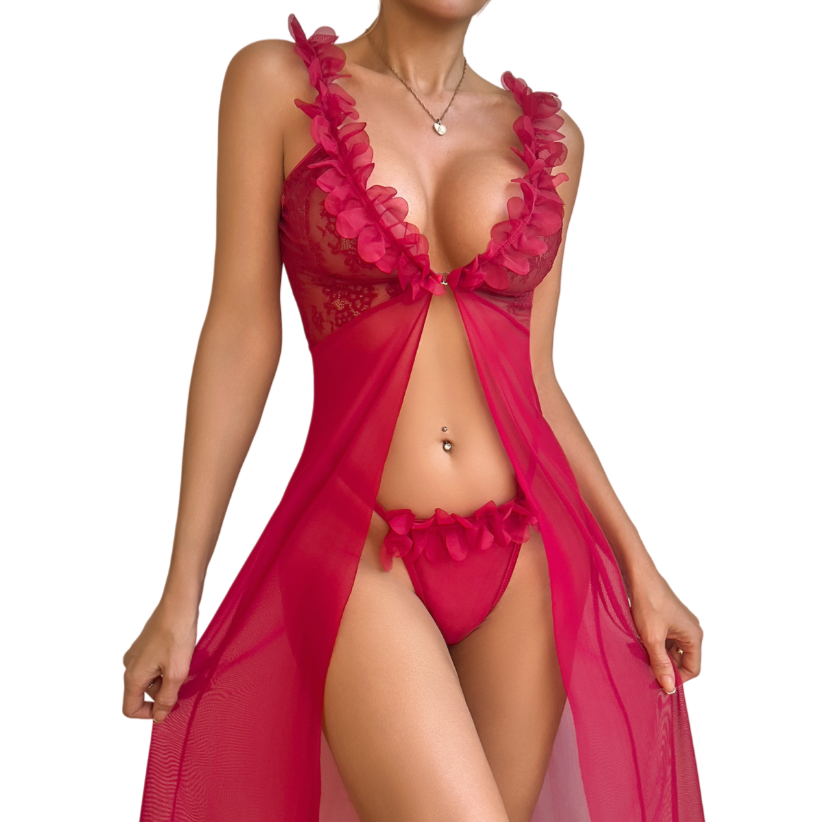 Women's Sexy Red Lace Robe & T - Kimono Sheer Floral avis et prix
