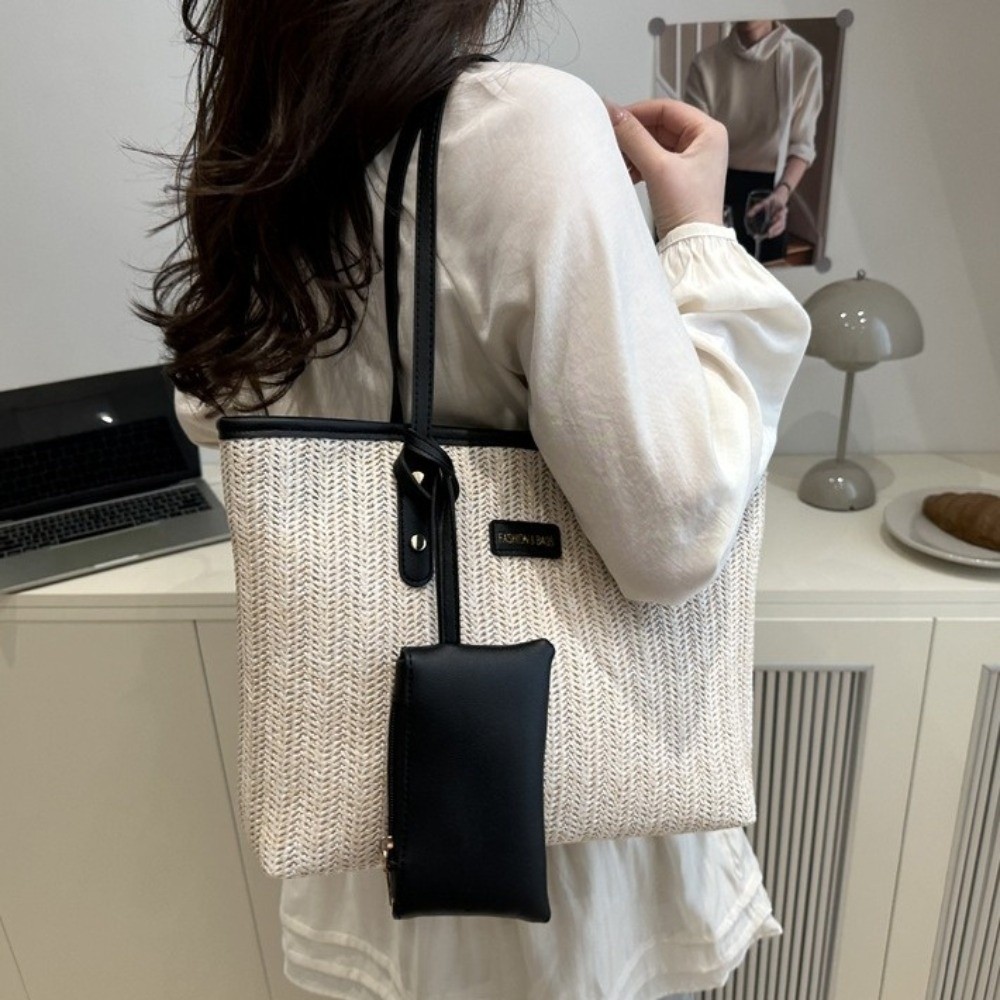 Simple Solid Color Weave Tote  - Tote Bag Beach avis et prix