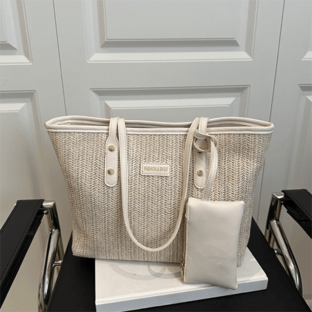 Simple Solid Color Weave Tote  - Tote Bag Beach avis et prix
