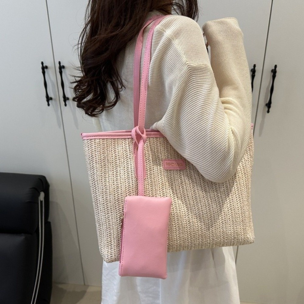 Simple Solid Color Weave Tote  - Tote Bag Beach avis et prix