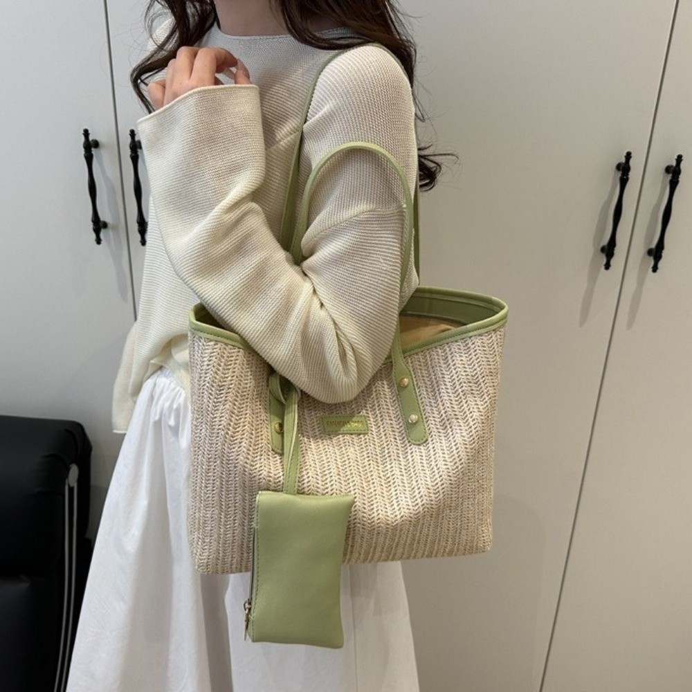 Simple Solid Color Weave Tote  - Tote Bag Beach avis et prix