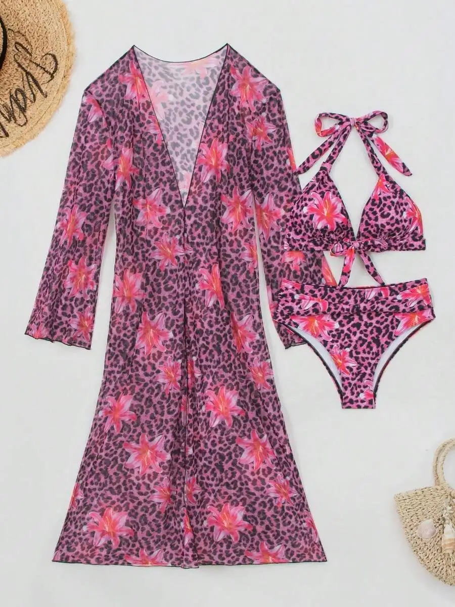 Womens 3-Piece Leopard Floral  - Kimono Sheer Floral avis et prix