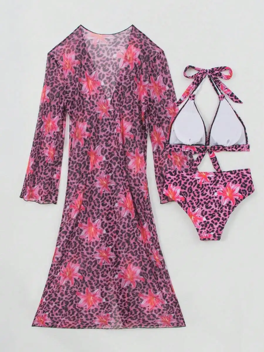 Womens 3-Piece Leopard Floral  - Kimono Sheer Floral avis et prix